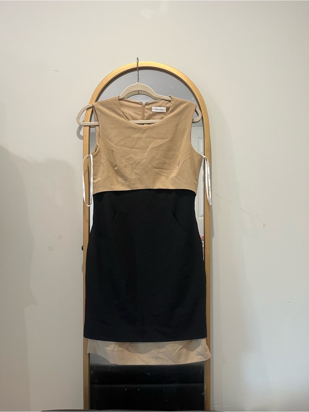 Gently Loved Calvin Klein Sleeveless Two-Tone Dress in Beige/Black